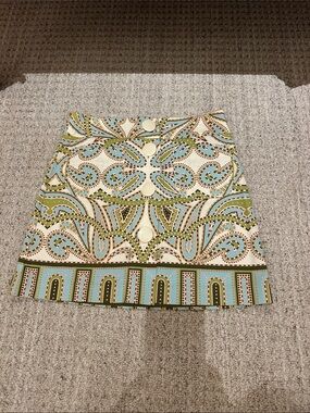 J. Crew Decorative Button-Front Printed Mini Skirt in Cream, Green & Light Blue